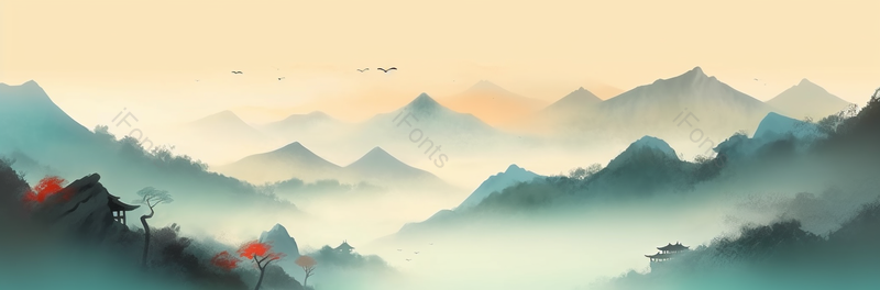 尖尖山峰隐匿浓雾之中淡彩水墨画中国风水墨山水画,插画/手绘图,插画/手绘图库,插画/手绘图下载,插画/手绘